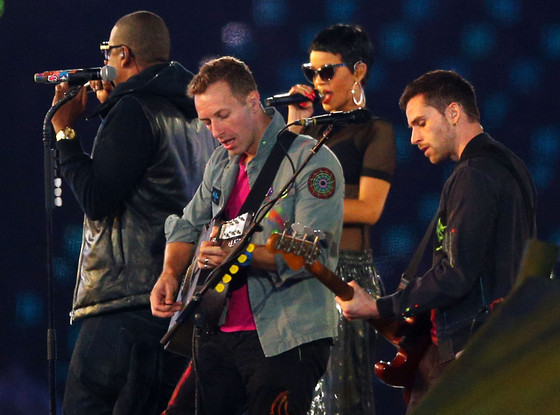 Rihanna, Jay-Z, Chris Martin, Guy Berryman of Coldplay Rihanna, Jay-Z, Chris Martin, Guy Berryman of Coldplay